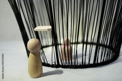 Breaking free from trapped feeling, depression and leaving prison for freedom and peace. Escape from a cage and caged life. Letting go and breaking ties.