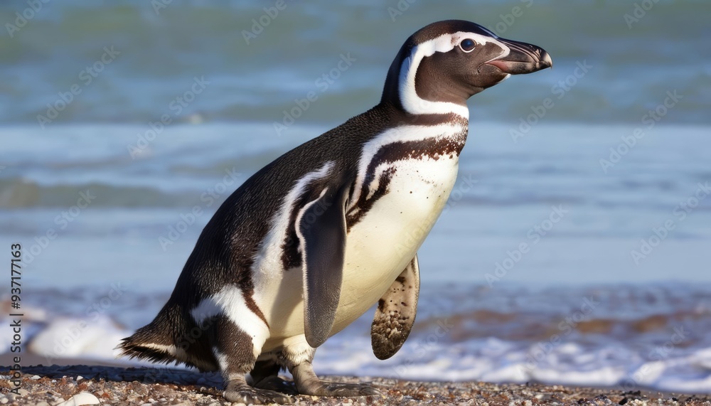 Obraz premium Penguin on the shore ready for adventure