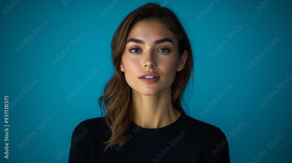 Fototapeta premium A woman in a black shirt is looking at the camera