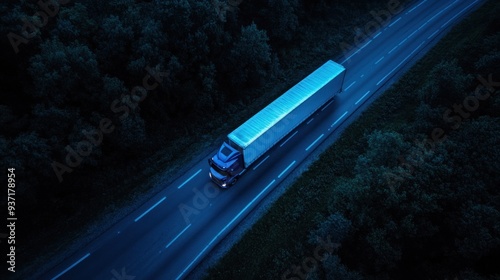 Truck Driving Through The Forest At Night