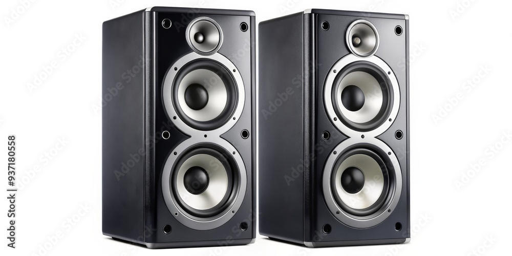 Black Speaker System with Two Woofers and Tweeters, Audio, Speakers, Home Theater, Stereo Black Speaker System with Two Woofers and Tweeters, Audio, Speakers, Home Theater, Stereo