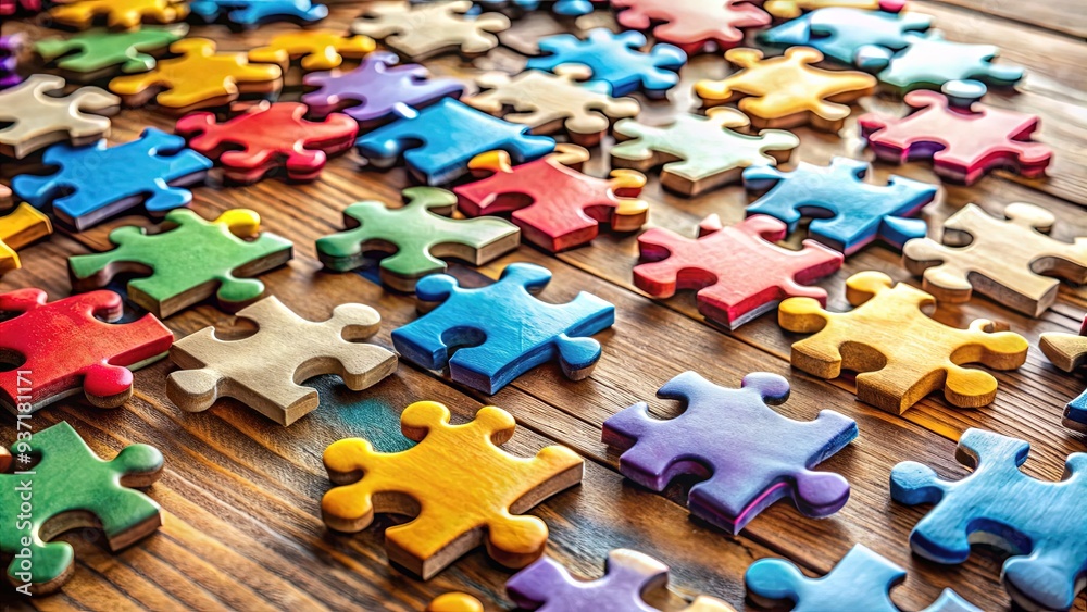 A close-up shot of a completed jigsaw puzzle with pieces fitting seamlessly together, symbolizing problem-solving and mental clarity on a bright, wooden table surface.
