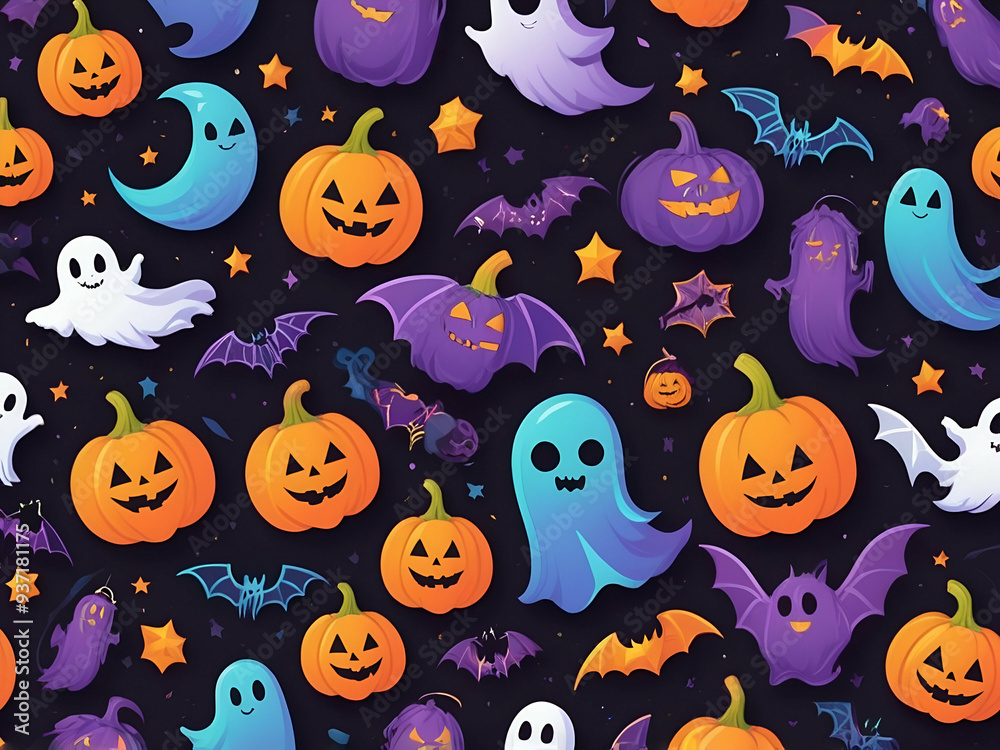 abstract Halloween template Bright illustration iridescent of pumpkins, ghosts, bats abstract Halloween template Bright illustration iridescent of pumpkins, ghosts, bats