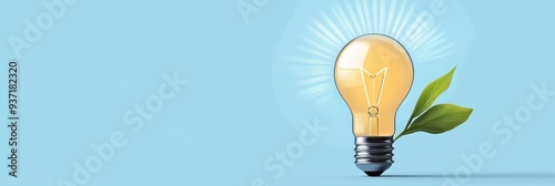 Light Bulb With Green Leaves - Eco-Friendly Concept - A glowing light bulb with green leaves symbolizing eco-friendly energy, sustainable development, innovation, growth, and a bright future.