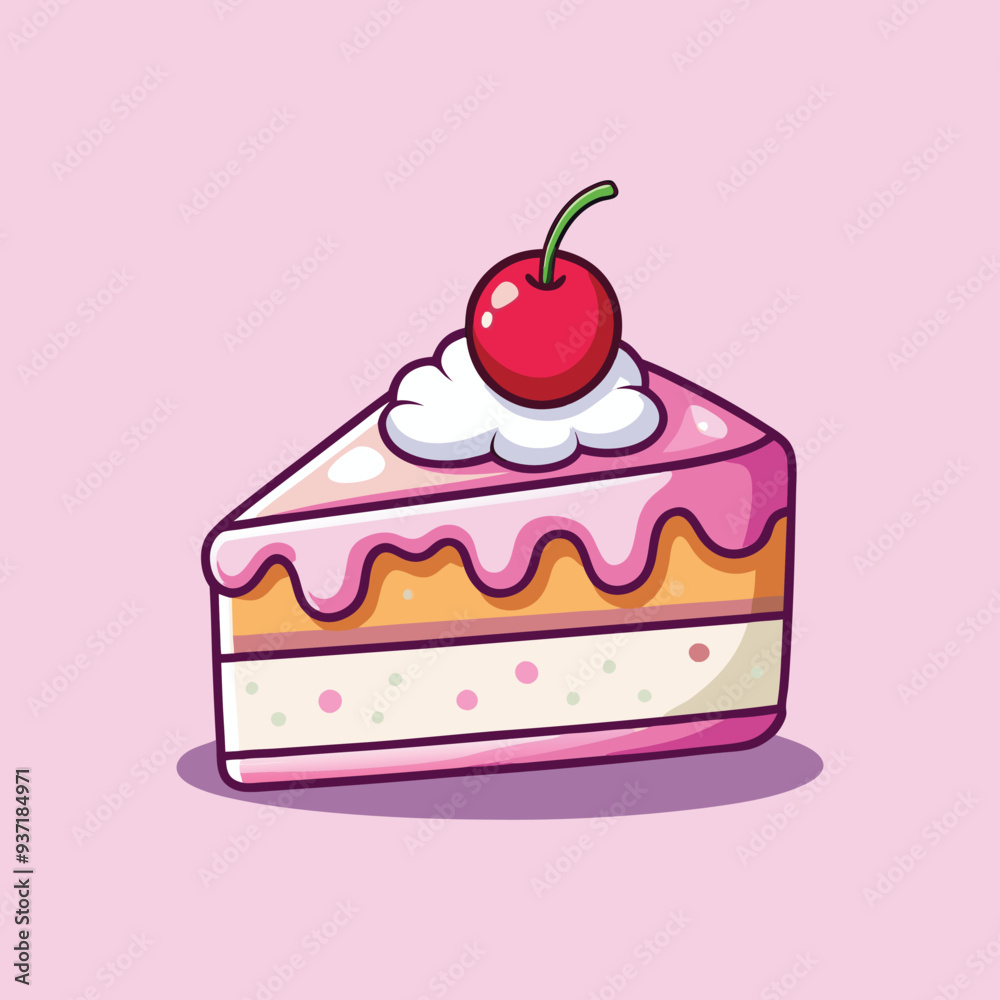 Cartoon Vector Icon Illustration of a Birthday Cake Slice with Cherry
Cartoon Vector Icon Illustration of a Birthday Cake Slice with Cherry