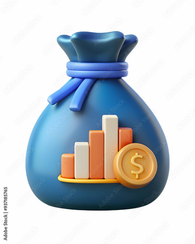 3D Icon as AI data analysis and money bag concept as An AI data analysis icon paired with a money bag symbolizing the financial insights gained through AI data analysis perfect for isolated vector des