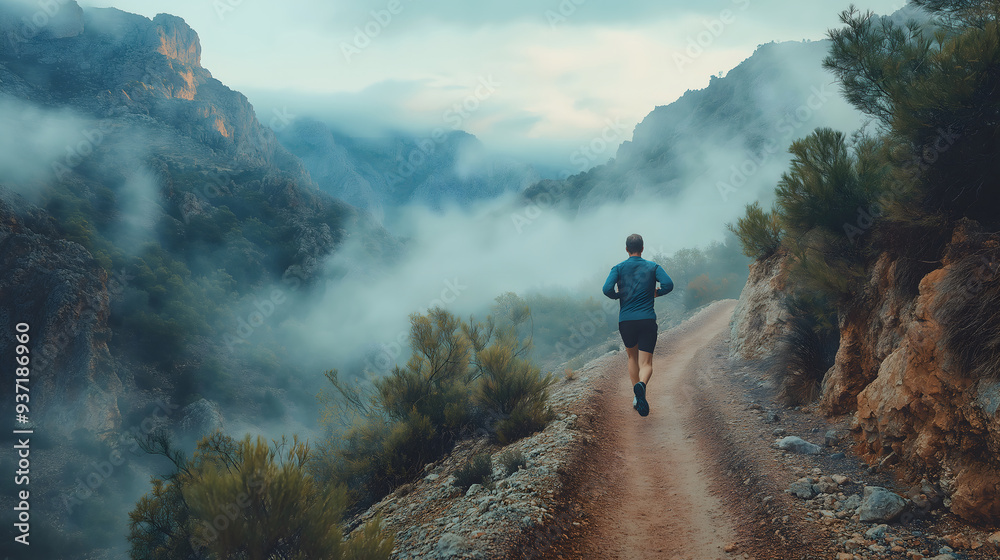 Mountain trail running, outdoor exercise for healthy lifestyle, fitness photograph Mountain trail running, outdoor exercise for healthy lifestyle, fitness photograph