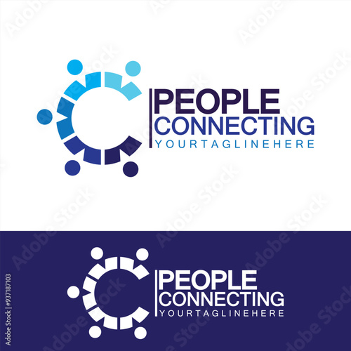 Abstract Initial Letter C Connecting People Logo Vector  Design Template