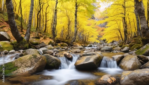  Natures tranquility  A serene river amidst a vibrant autumn forest
