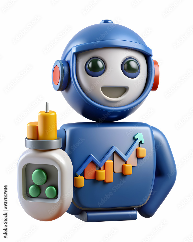 3D Icon as AI trading bot and stock exchange concept as An AI trading bot icon paired with a stock exchange representing the automated trading capabilities of AI in financial markets perfect for isola 3D Icon as AI trading bot and stock exchange concept as An AI trading bot icon paired with a stock exchange representing the automated trading capabilities of AI in financial markets perfect for isola