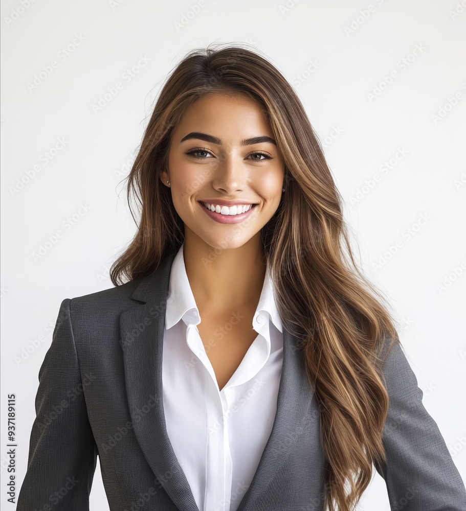 A woman in a business suit smiling at the camera