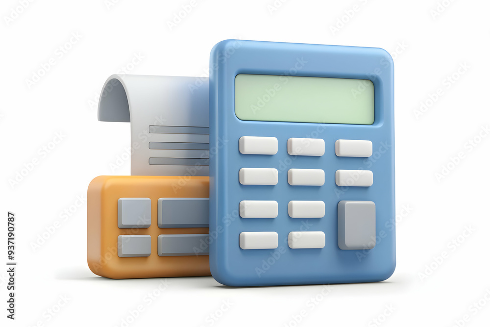 3D Icon as Calculator and tax form concept as A calculator paired with a tax form representing the tools needed for accurate financial calculations and tax preparation ideal for isolated vector design