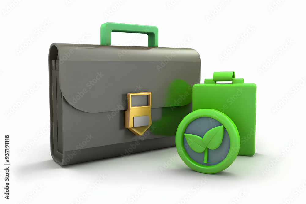 3D Icon as Carbon credit certificate and business briefcase concept as A carbon credit certificate paired with a business briefcase symbolizing environmental responsibility and corporate finance ideal 3D Icon as Carbon credit certificate and business briefcase concept as A carbon credit certificate paired with a business briefcase symbolizing environmental responsibility and corporate finance ideal