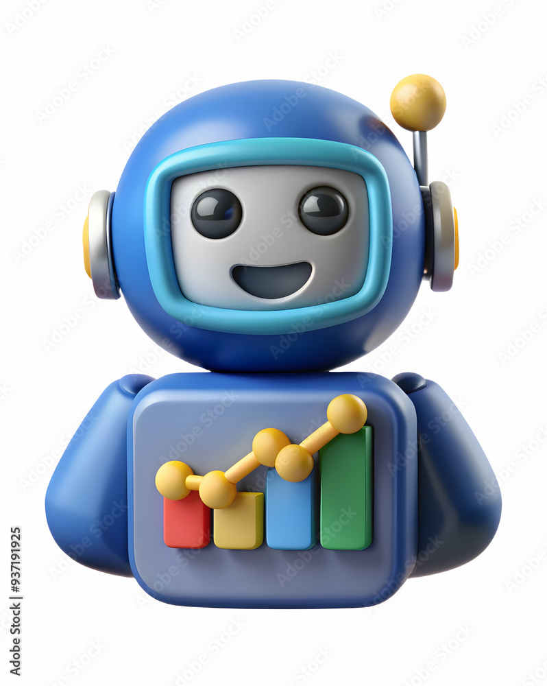 3D Icon as Chatbot and stock market chart concept as A chatbot icon paired with a stock market chart representing the use of AI in financial market analysis perfect for isolated vector designs. isolat 3D Icon as Chatbot and stock market chart concept as A chatbot icon paired with a stock market chart representing the use of AI in financial market analysis perfect for isolated vector designs. isolat