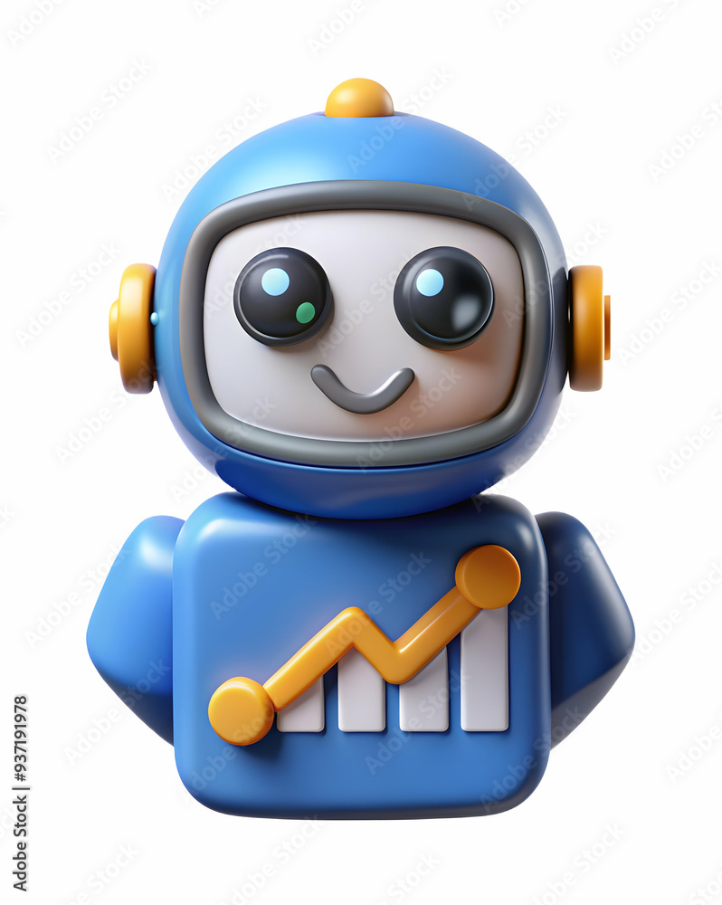 3D Icon as Chatbot and stock market chart concept as A chatbot icon paired with a stock market chart representing the use of AI in financial market analysis perfect for isolated vector designs. isolat