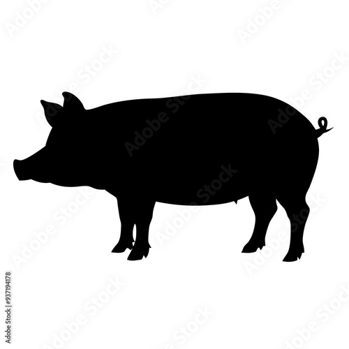 Pig graphic icon. Png black silhouette isolated on white background. Vector illustration graphic design