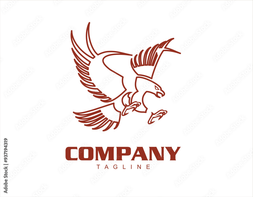 Fototapeta premium outline of Flying Eagle, spread out its feather