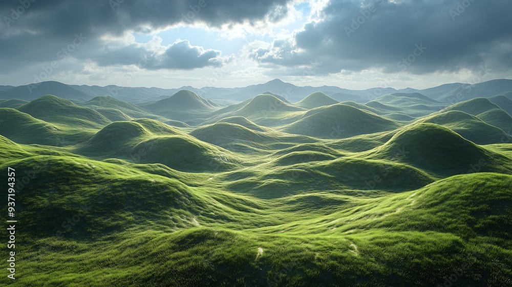 Fototapeta premium a fantasy landscape of rolling hills and open plains