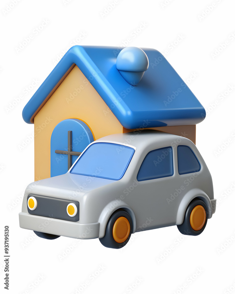 3D Icon as Electric car and smart home device concept as An electric ...