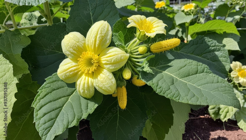 Bright yellow flowers and fruits in bloom Bright yellow flowers and fruits in bloom
