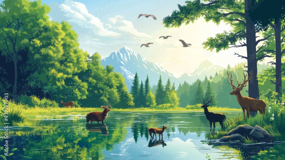 Deer by the Lake. Deer by the Lake.