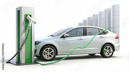 3D Icon as Electric vehicle charging station and business graph concept as An electric vehicle charging station paired with a business graph symbolizing eco friendly transportation and corporate perfo photo