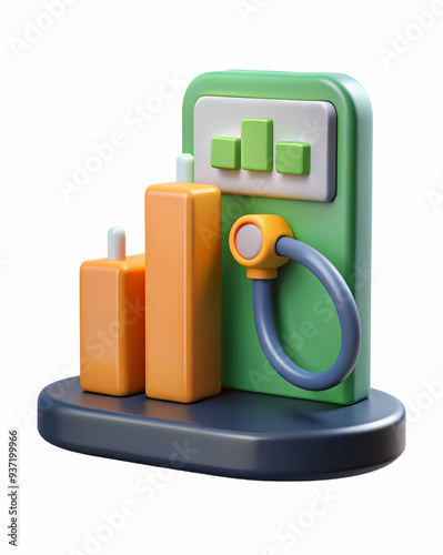 3D Icon as Electric vehicle charging station and business graph concept as An electric vehicle charging station paired with a business graph symbolizing eco friendly transportation and corporate perfo photo