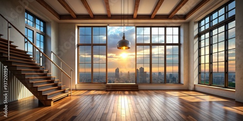 Modern Penthouse with City Sunset View  Wooden Floor  Staircase  Interior Design  Penthouse  Interior  Apartment