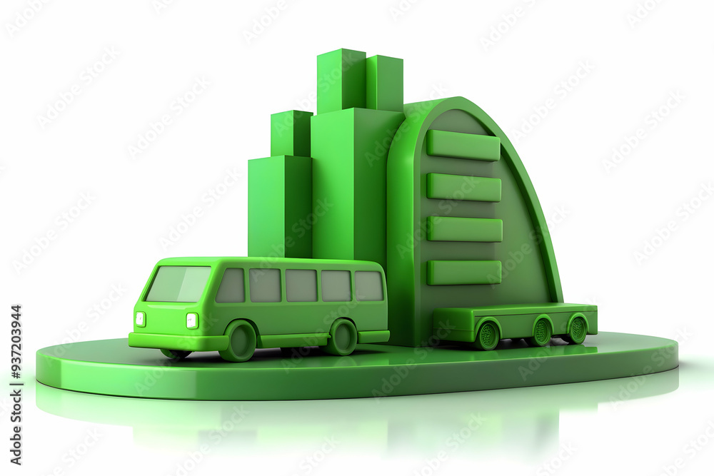 3D Icon as Green transportation icon and corporate building concept as ...