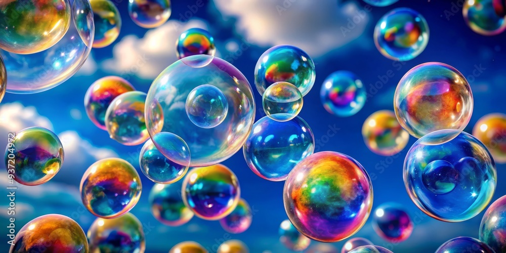Rainbow Bubbles Floating in the Sky, Abstract, Colorful, Bubbles, Sky Rainbow Bubbles Floating in the Sky, Abstract, Colorful, Bubbles, Sky