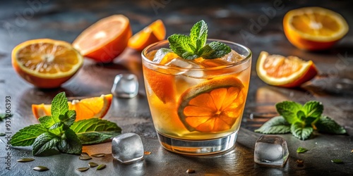 Refreshing Orange and Mint Iced Tea in Glass, citrus, beverage, iced tea, summer drink