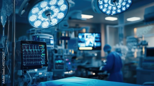Operating Room with Surgical Lights and Medical Equipment