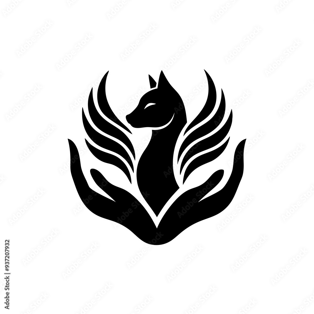 Hands massage an animal logo silhouette vector illustration Hands massage an animal logo silhouette vector illustration
