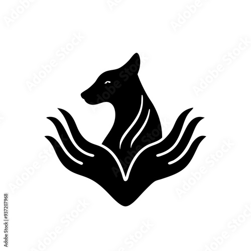 Hands massage an animal logo silhouette vector illustration