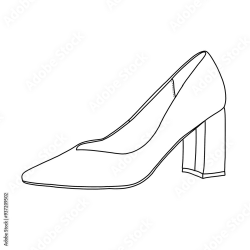 Women’s High Heel Dress Pump Pointed Toe Shoe Classic Pump Shoes Line art, Technical sketch hand drawing outline vector doodle illustration isometric view isolated on white background