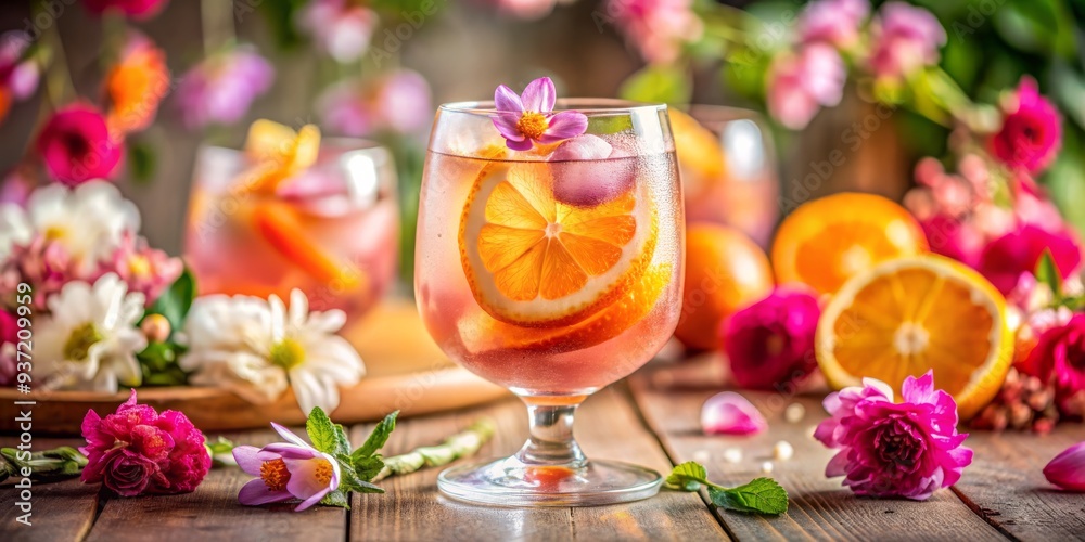 Summery Floral Sangria with Orange Slices and Ice, Sangria, summer drink, cocktail, recipe