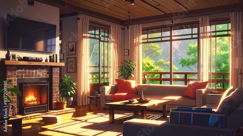 Cozy Lofi Living Room Ambiance with Virtual Backgrounds for a Chill Vibe