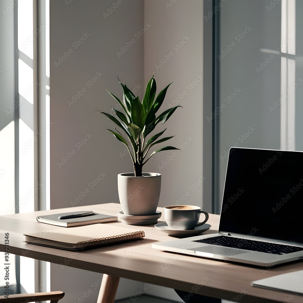 modern office interior with laptop modern office interior with laptop