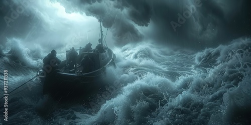 A Small Boat Braving a Stormy Sea