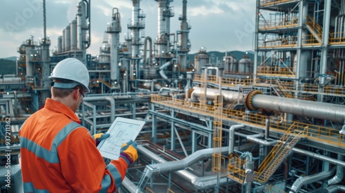 Industrial Precision: Engineer Overseeing Operations at a Modern Refinery 