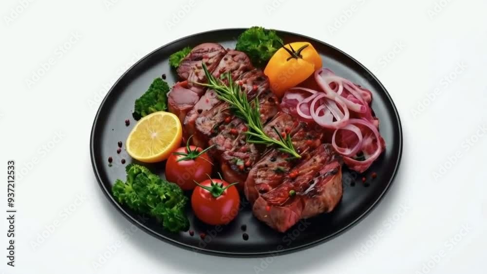 Rotate meat plate cutting white background HD 4K Video Clip