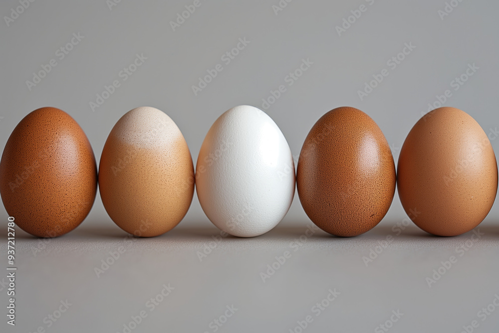 Variety of Eggs in Line  Brown and White Eggs in Minimalist Setting