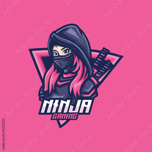 Vector Logo Illustration Ninja Girl E- Sport and Sport Style.