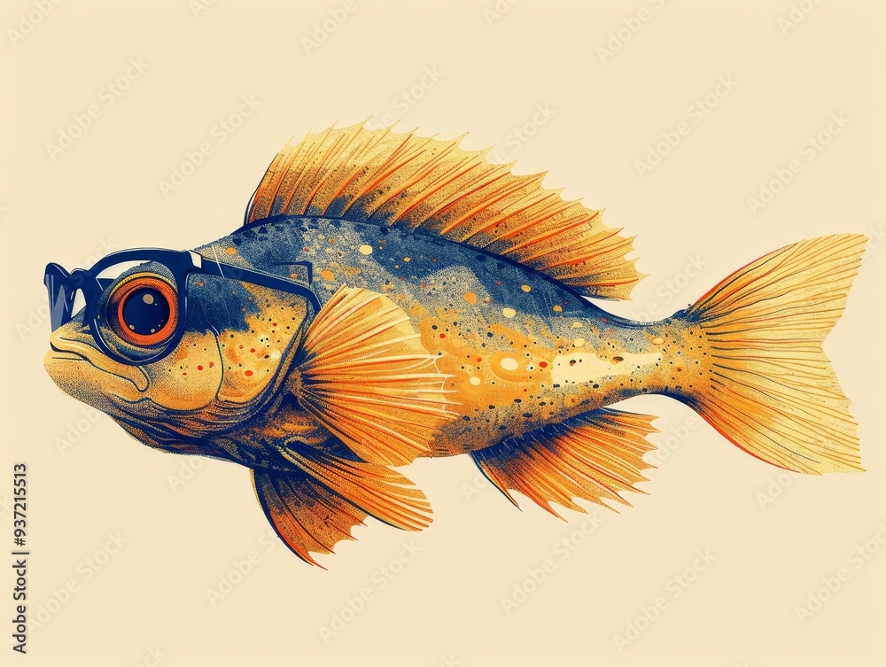 Fototapeta premium Cartoon Fish Wearing Glasses
