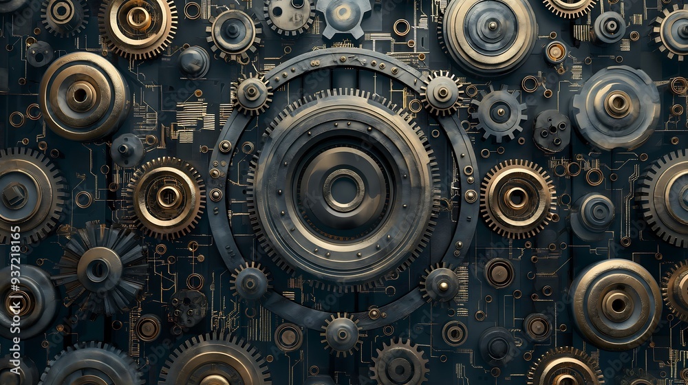 The background image of metal and machine parts gives off a sense of strength and durability. The background image of metal and machine parts gives off a sense of strength and durability.