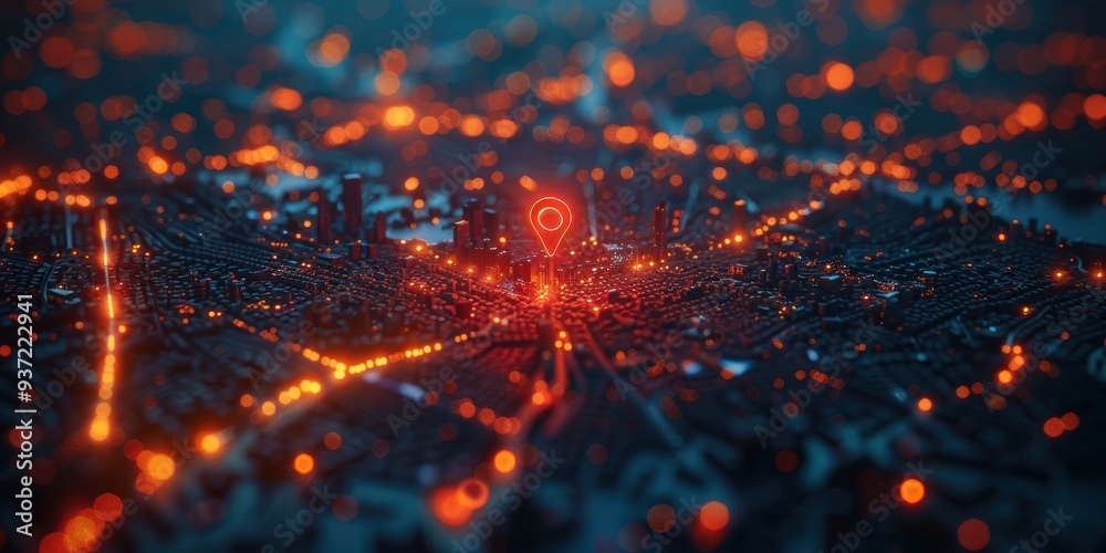 Cityscape with a Red Pin Pointing a Location Cityscape with a Red Pin Pointing a Location
