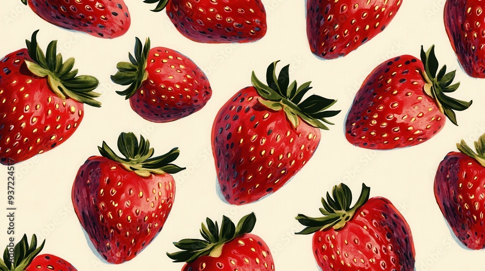 A pattern of vibrant strawberries on a light background. A pattern of vibrant strawberries on a light background.