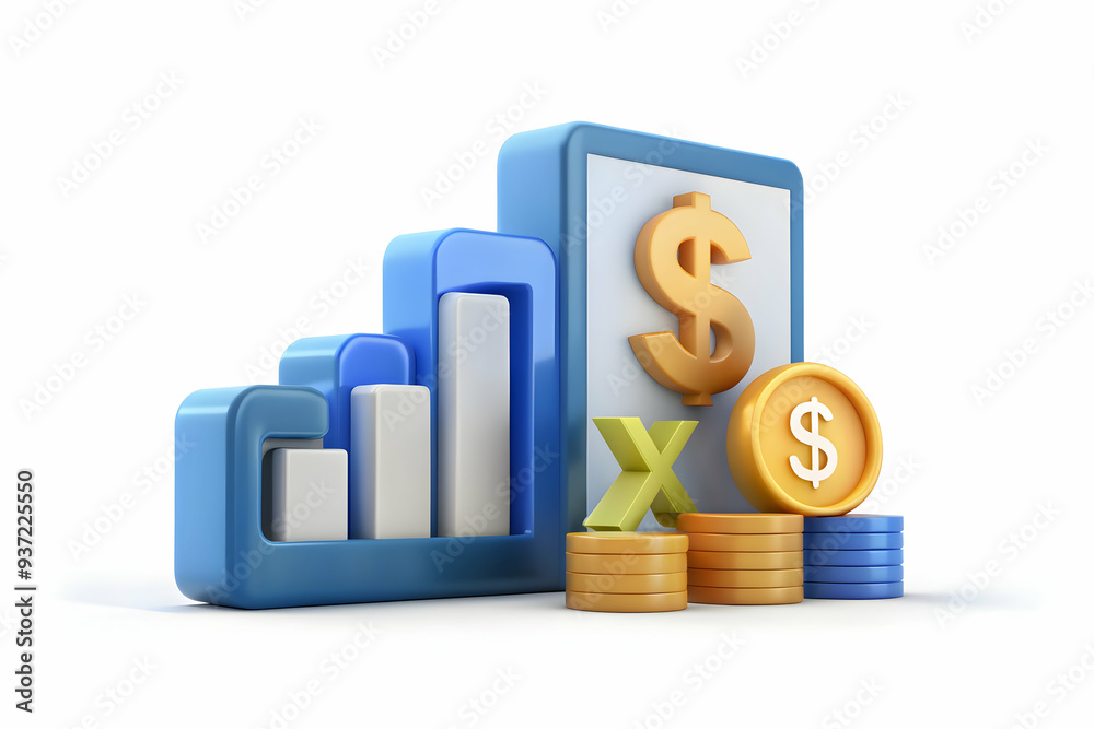 3D Icon as Tax assessment and financial growth icon concept as A tax assessment icon paired with a financial growth icon representing the impact of tax assessments on financial growth perfect for isol