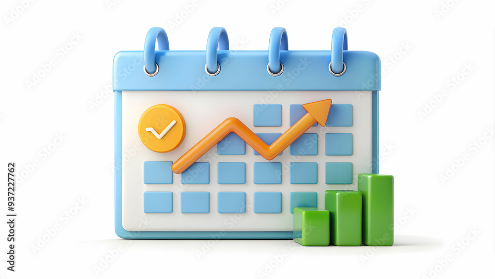 3D Icon as Tax season calendar and profit chart concept as A tax season calendar paired with a profit chart representing the timeline of tax season and its impact on business profits perfect for isola 3D Icon as Tax season calendar and profit chart concept as A tax season calendar paired with a profit chart representing the timeline of tax season and its impact on business profits perfect for isola