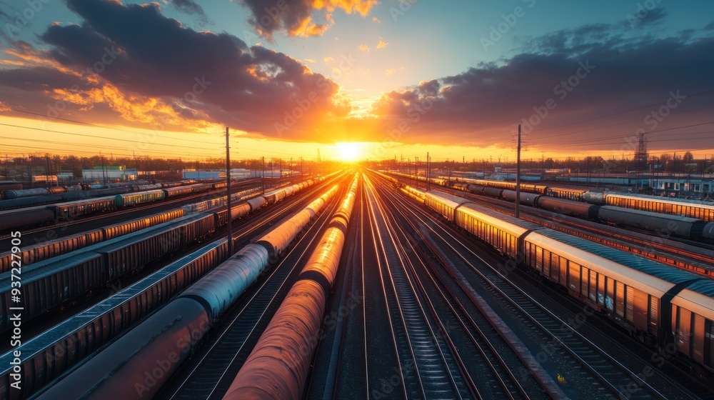 Fototapeta premium Train Tracks at Sunset